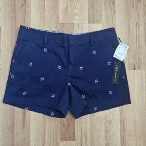 JNY Jones New York Navy Embroidered Floral Chino Shorts Women’s 10 Preppy